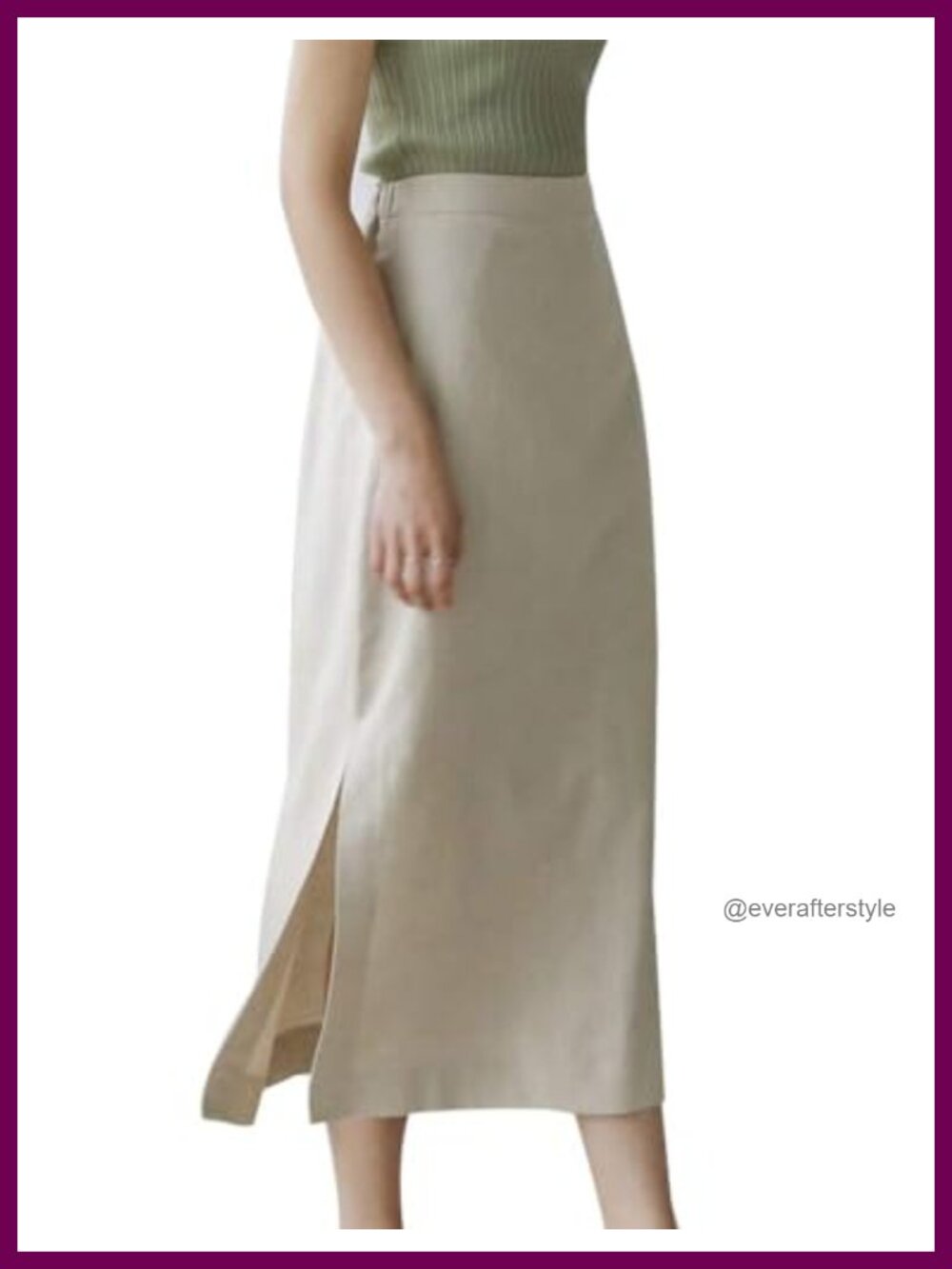 High Waisted Straight Linen Midi Skirt with Side Slit Casual